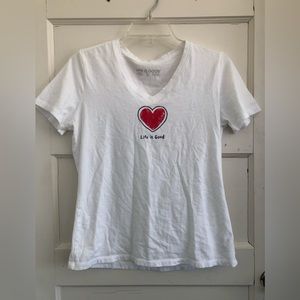 Life is Good V neck heart Tee